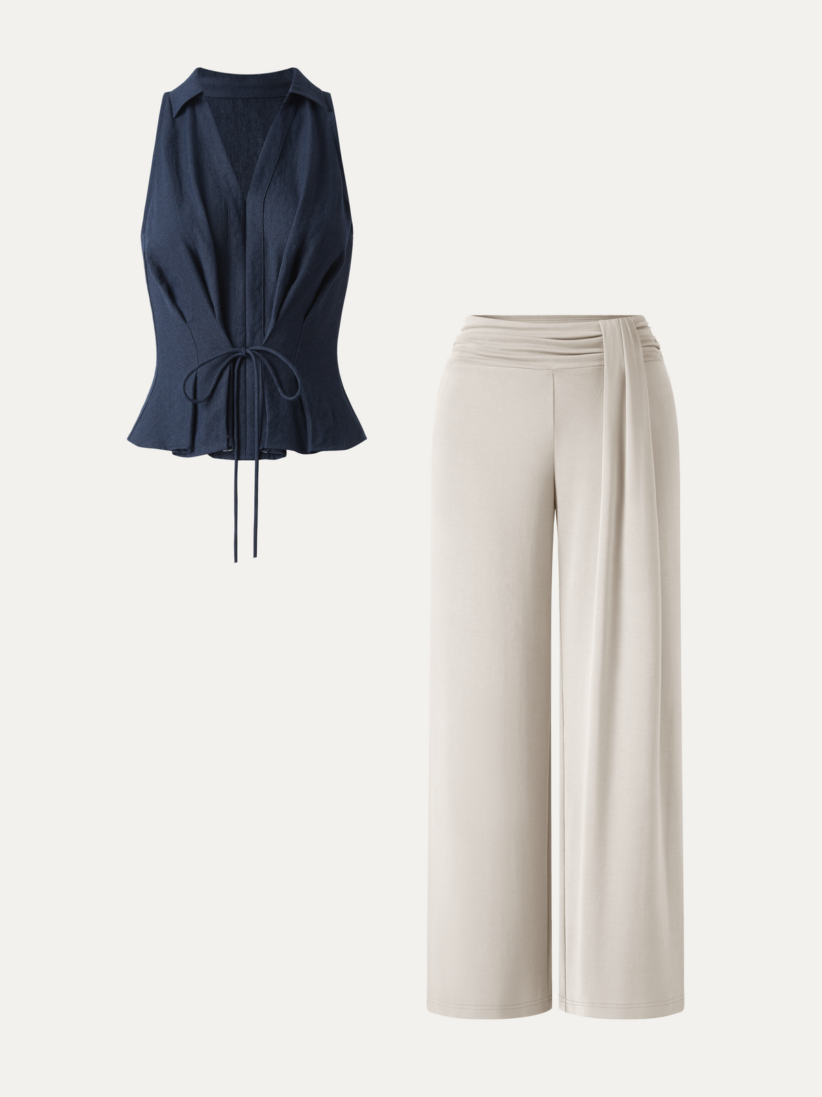 OGLmove Women's Collared V-Neck Top & Mid-Rise Wide-Leg Lounge Pants Set