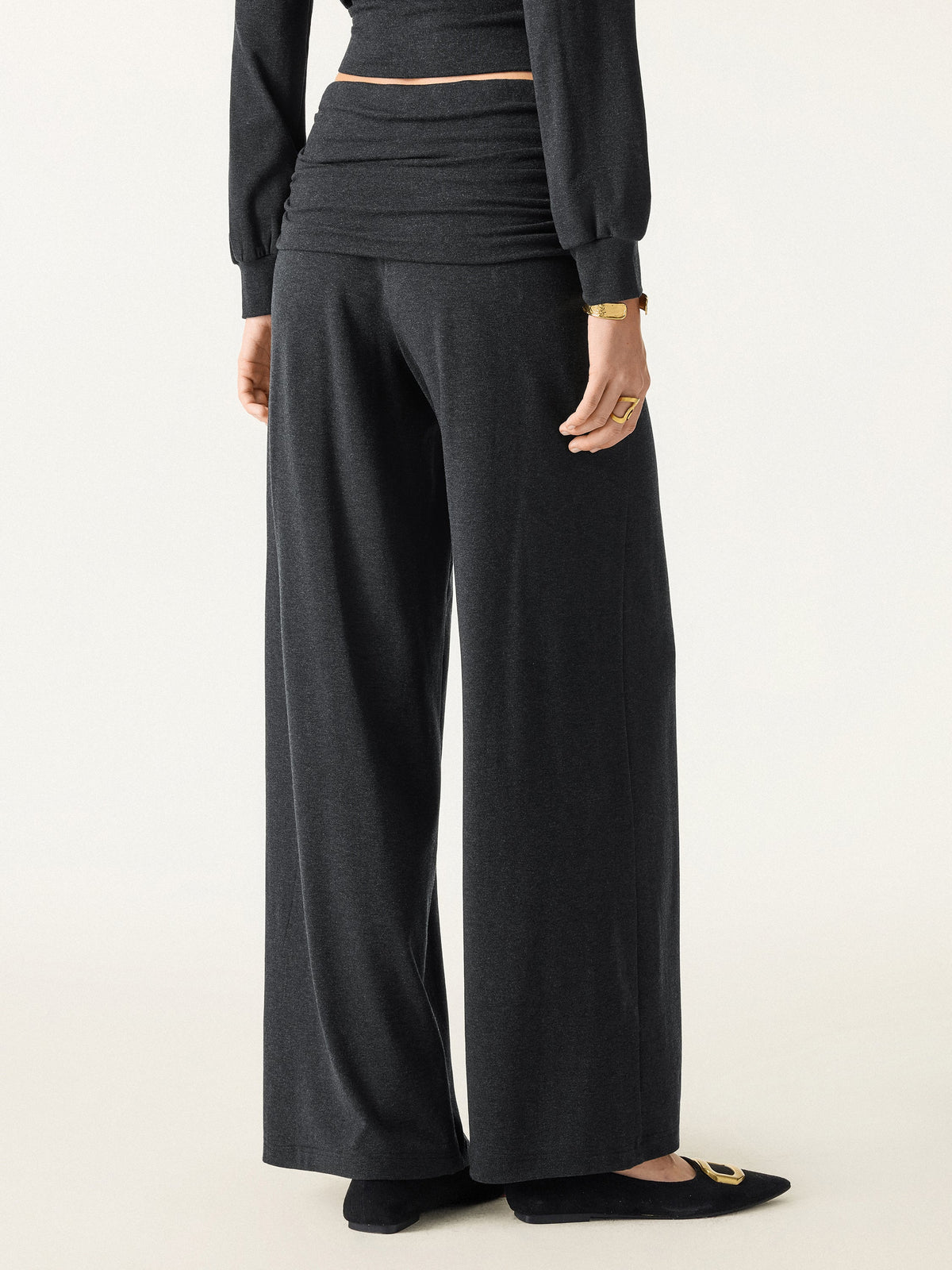 OGLmove Women's Wool Blend Drapey Wide-Leg Pull-On Pants with Pockets
