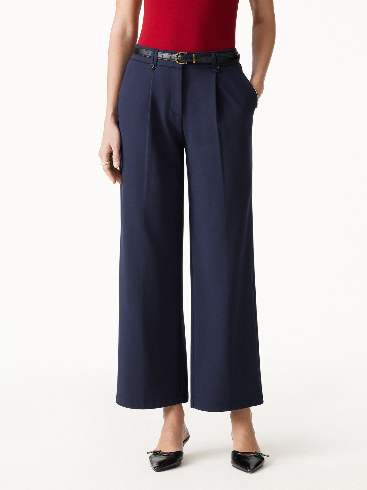 OGLmove Women's Ponte Low-Rise Straight Leg Ankled Pants with Pockets