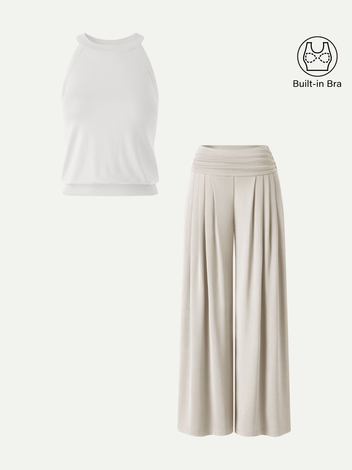 Women's 2-Piece Halter Neck Bra Tank and Tucked Pant Set