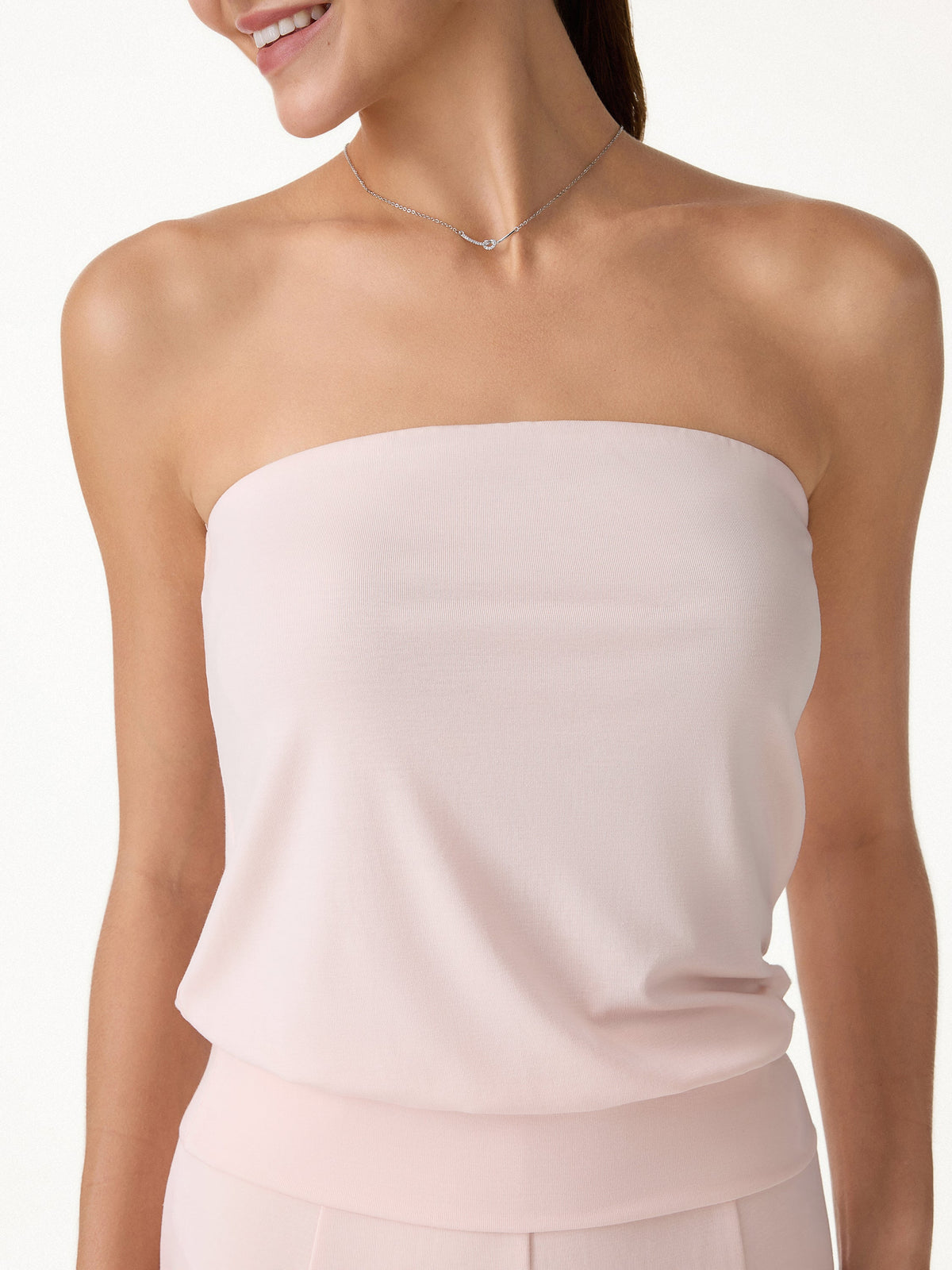 OGLmove Women's Lyocell Bandeau Banded Hem Bra Top Peach Dust Pink