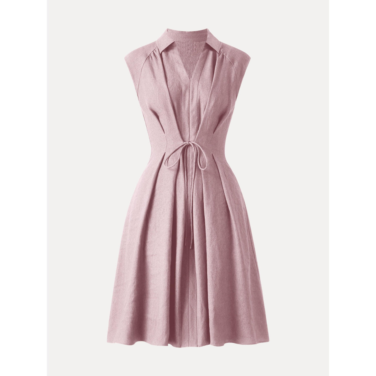 OGLmove Women's Viscose-Linen V-Neck Midi Dress with Drawstring