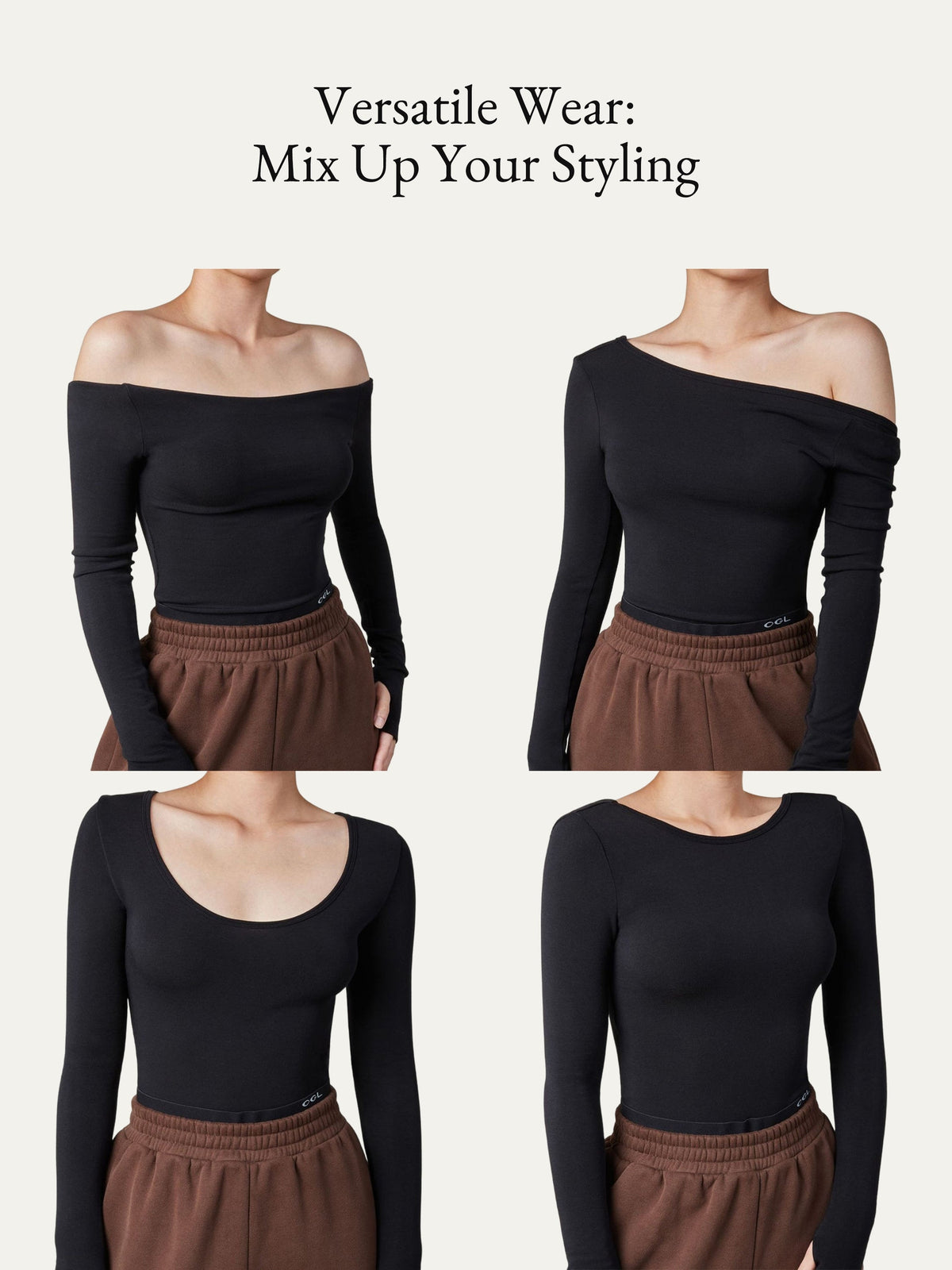 OGLmove Women's Lyocell-Wool Round Neck Long Sleeve Reversible Top
