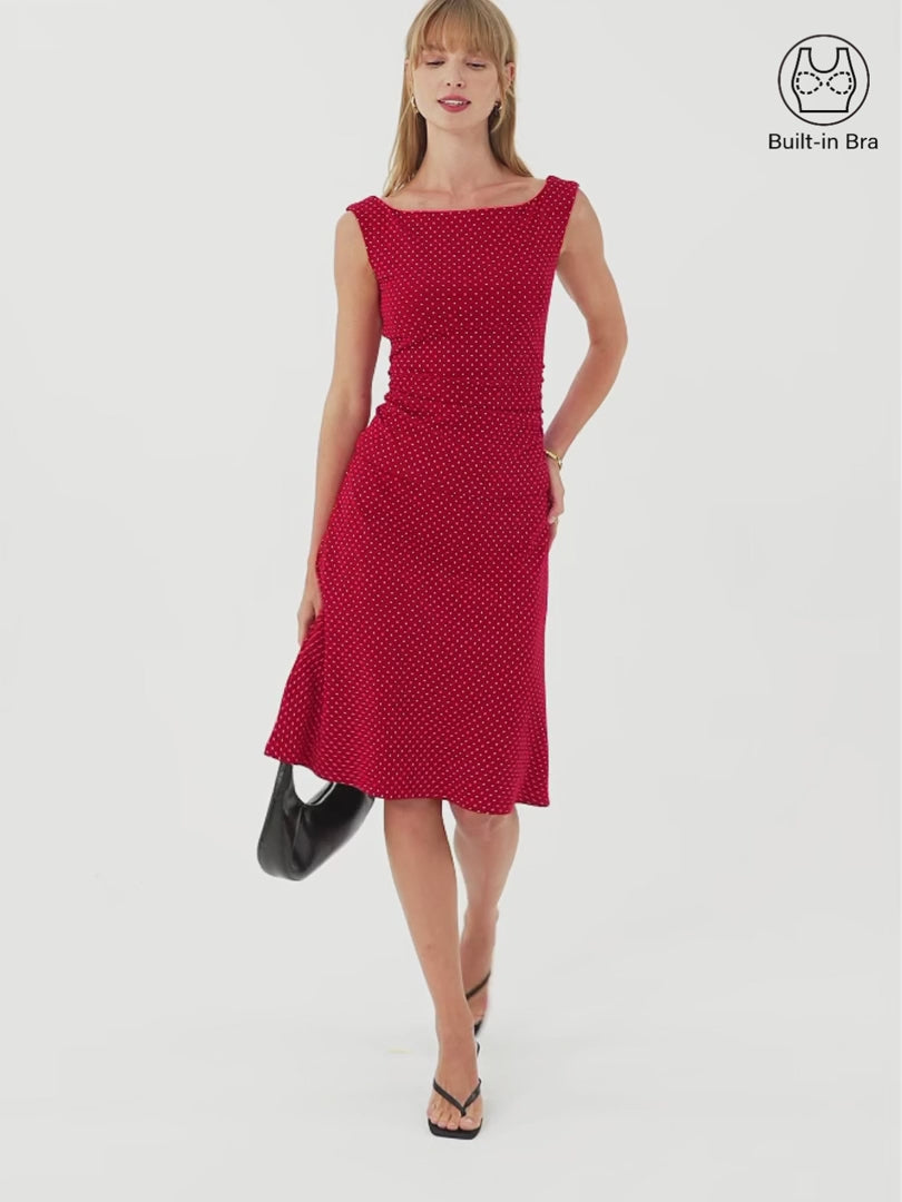 OGLmove Women's Polka Dot Boatneck Bra Top and A-Line Skirt Set