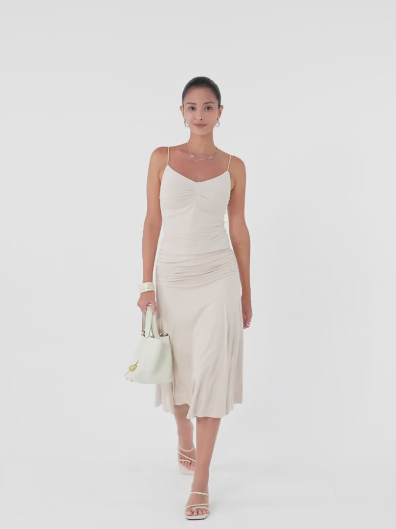 OGLmove Women's Flowy Side Ruched A-Line Midi Skirt