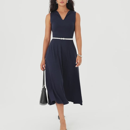 OGLmove Women's Collared V-Neck Ribbed Bra Midi Dress