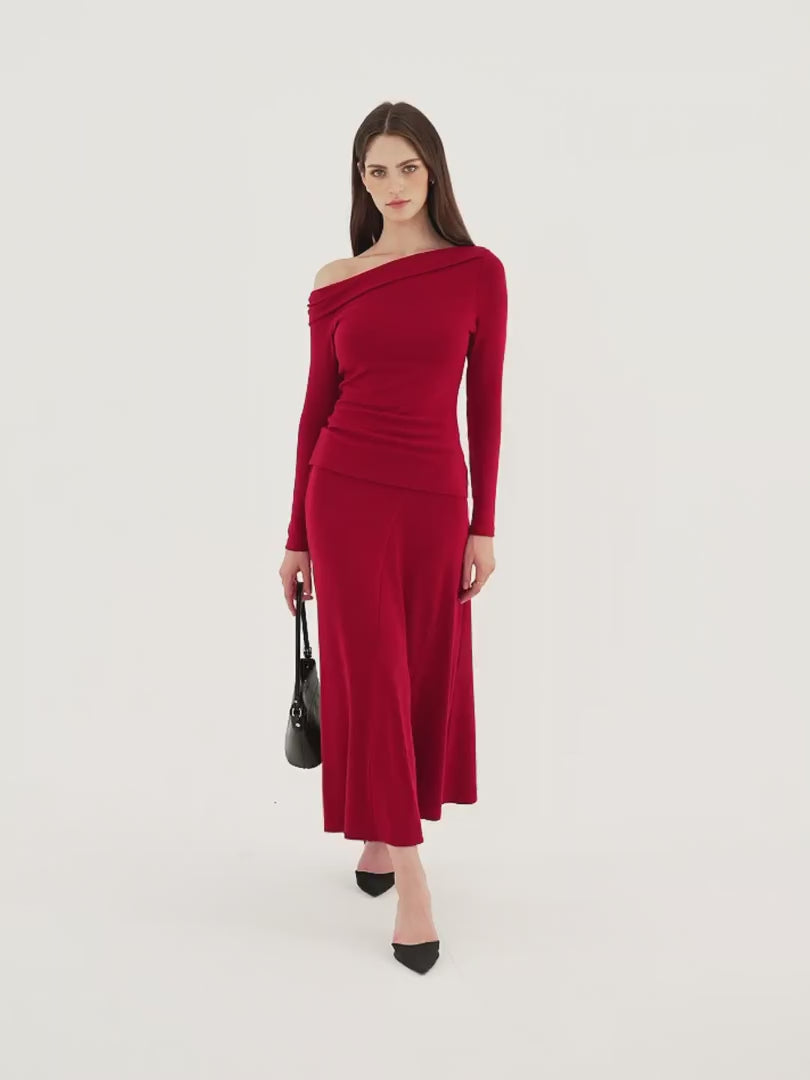 OGLmove Women's Eco-Mousse Curved-Seam A-Line Midi Skirt