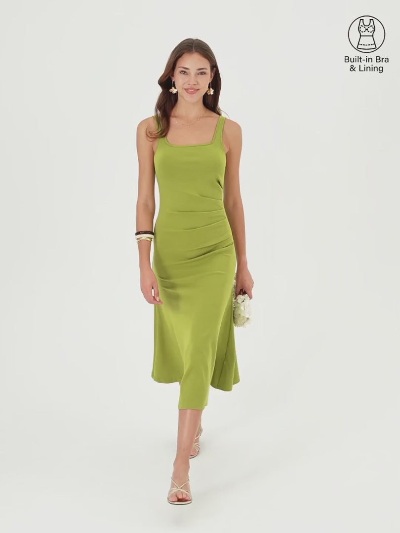 OGLmove Women's Square Neck Tucked Open Back Bra Dress