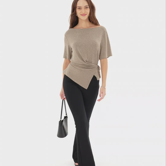 OGLmove Women's Eco-Mousse Slash Neck Tie-Side Top