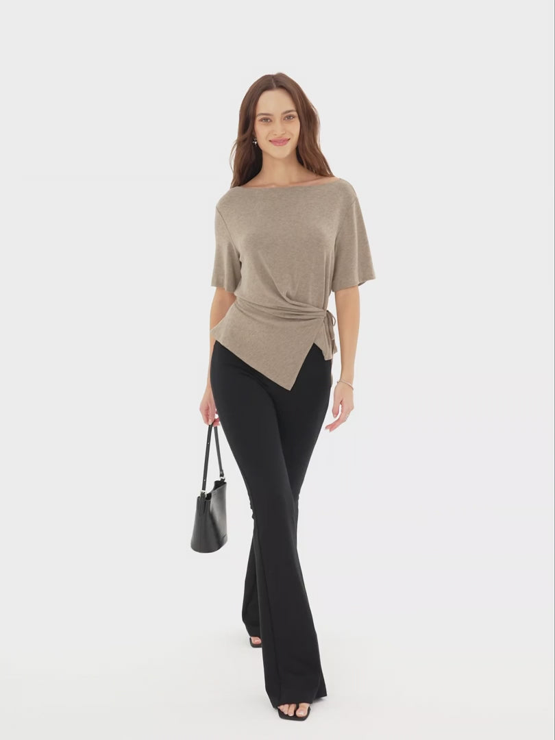 OGLmove Women's Eco-Mousse Slash Neck Tie-Side Top