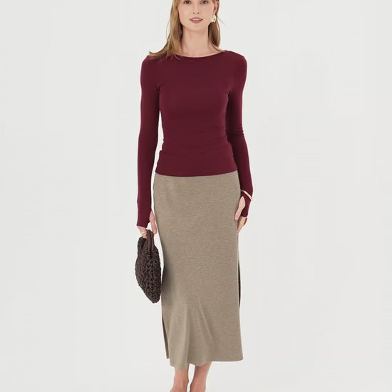 OGLmove Women's Lyocell-Wool Round Neck Long Sleeve Reversible Top