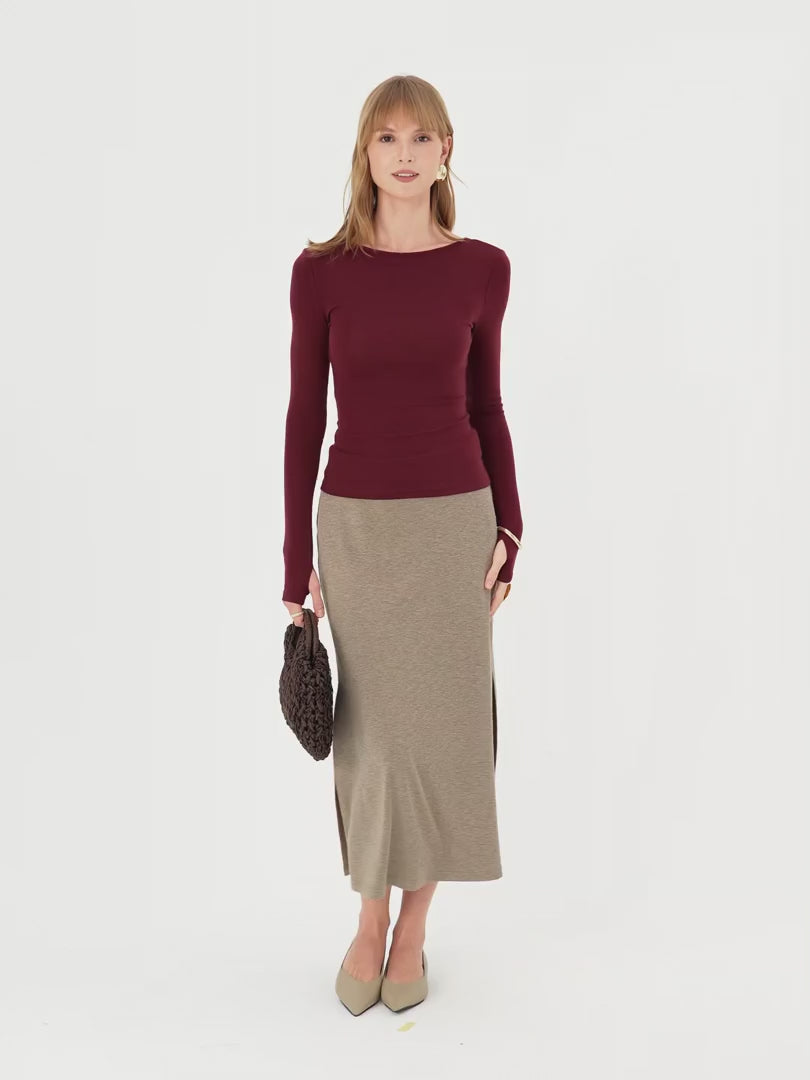 OGLmove Women's Lyocell-Wool Round Neck Long Sleeve Reversible Top