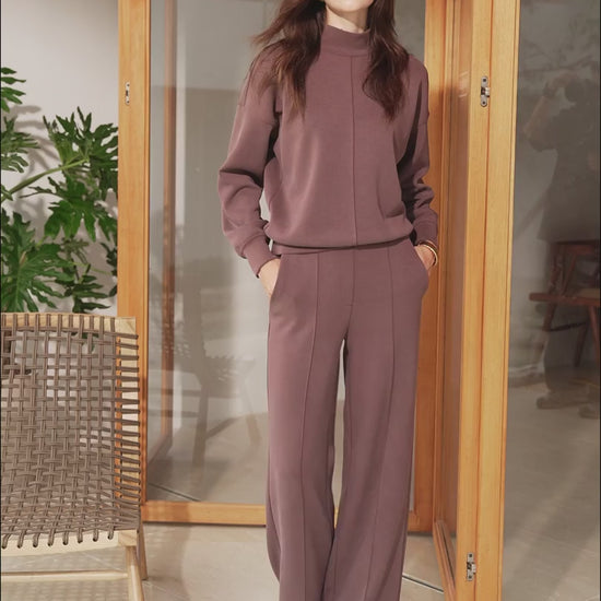 OGLmove Women's Mockneck Pullover & Mid Rise Straight Leg Pants Set