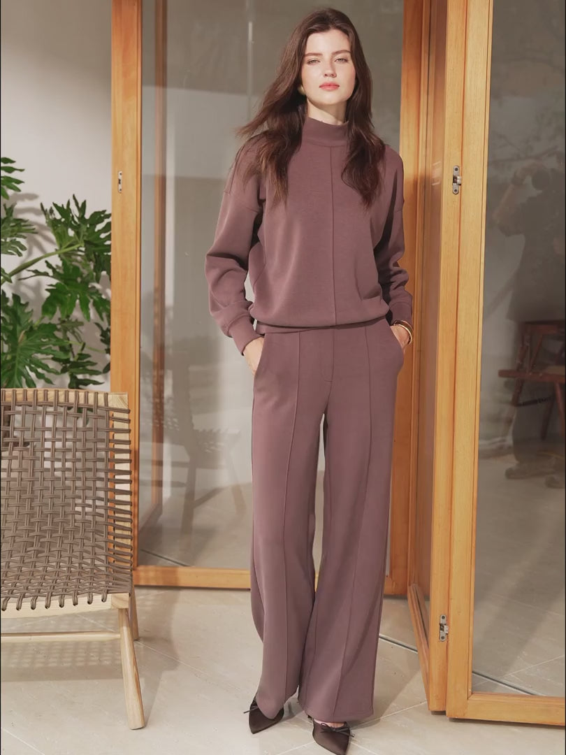 OGLmove Women's Mockneck Pullover & Mid Rise Straight Leg Pants Set