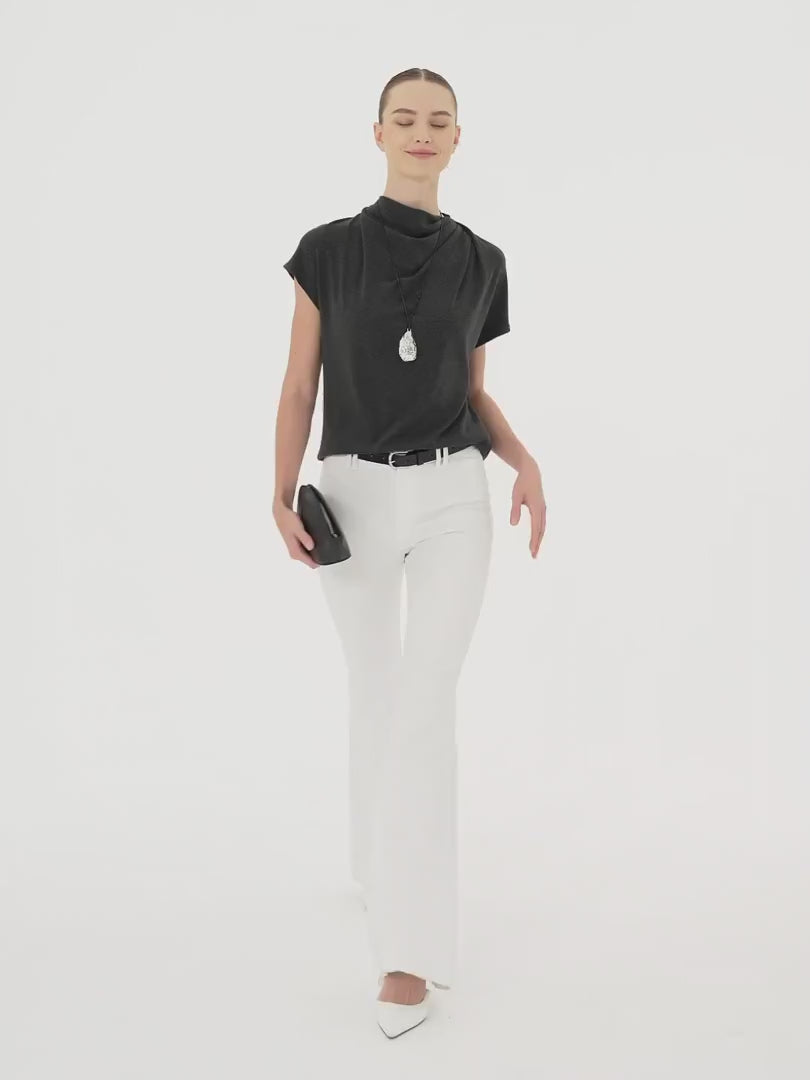 OGLmove Women's Eco-Mousse Draped Mock Neck Top Viscose/Cotton