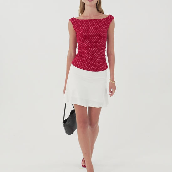 OGLmove Women's Polka Dot Boatneck Ruched Bra Top