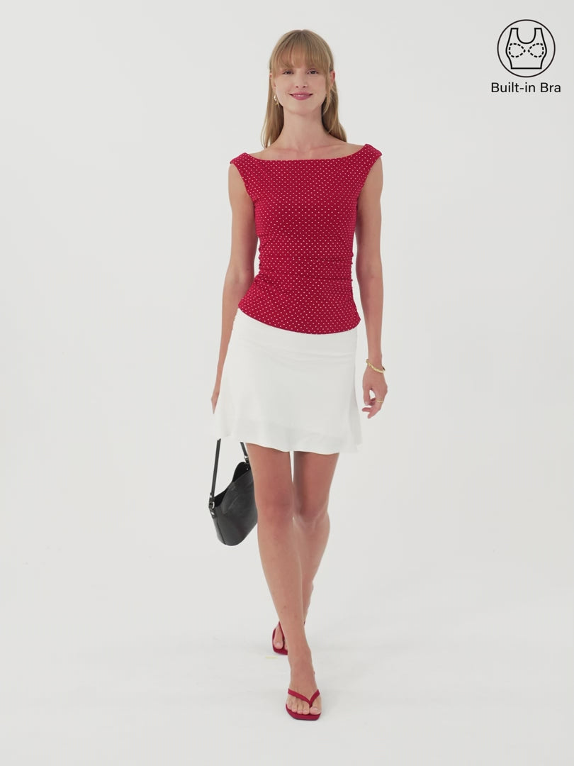 OGLmove Women's Polka Dot Boatneck Ruched Bra Top