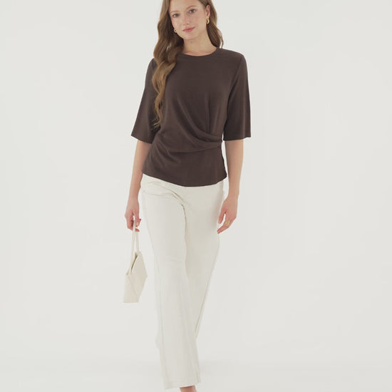 OGLmove Women's Eco-Mousse Round Neck Elbow Sleeve Side-Tuck Top