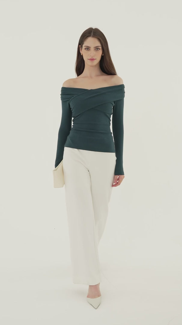 OGLmove Women's Eco-Mousse Surplice Long Sleeve Ruched Bra Top
