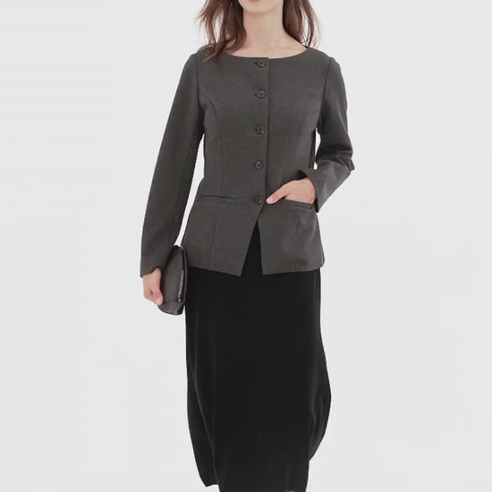 OGLmove Women's Ponte Round Neck Long Sleeve Jacket with Pockets