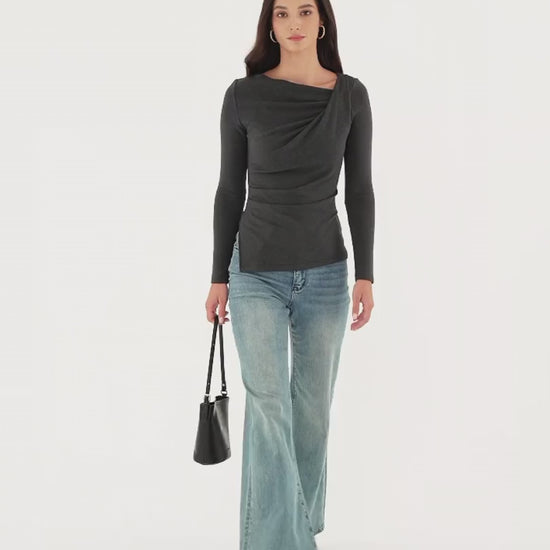 OGLmove Women's Eco-Mousse Asymmetrical Neck Tucked-Waist Top