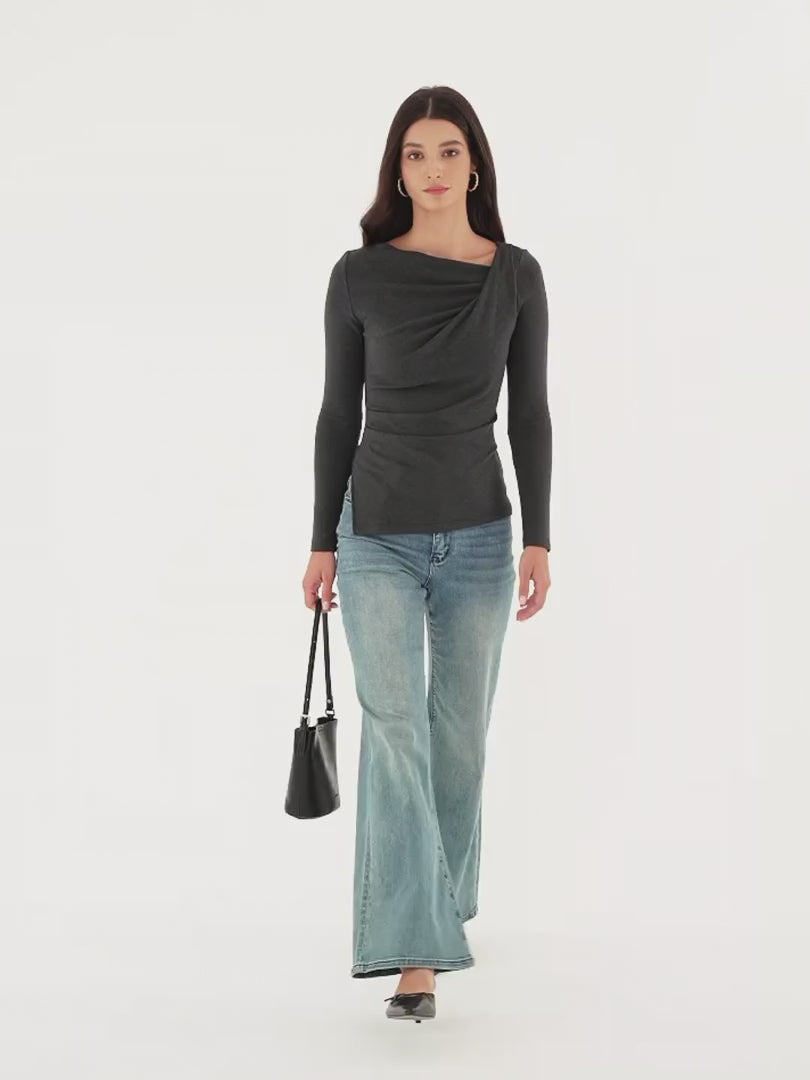 OGLmove Women's Eco-Mousse Asymmetrical Neck Tucked-Waist Top
