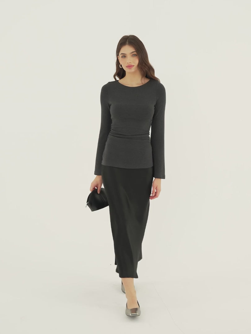 OGLmove Women's Eco-Mousse Bell Sleeve Ruched Bra Top