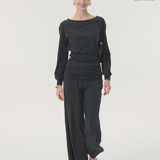 OGLmove Women's 2-Piece Boatneck Bra and Wide-Leg Pants Set