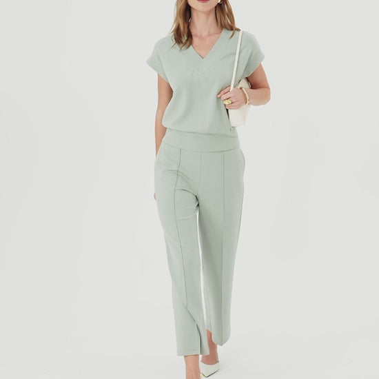 OGLmove Women's Puffed Sleeve Top and Cropped Pants Set