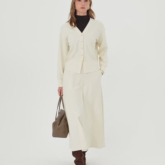 OGLmove Women's Cardigan and Umbrella Midi Skirt Set