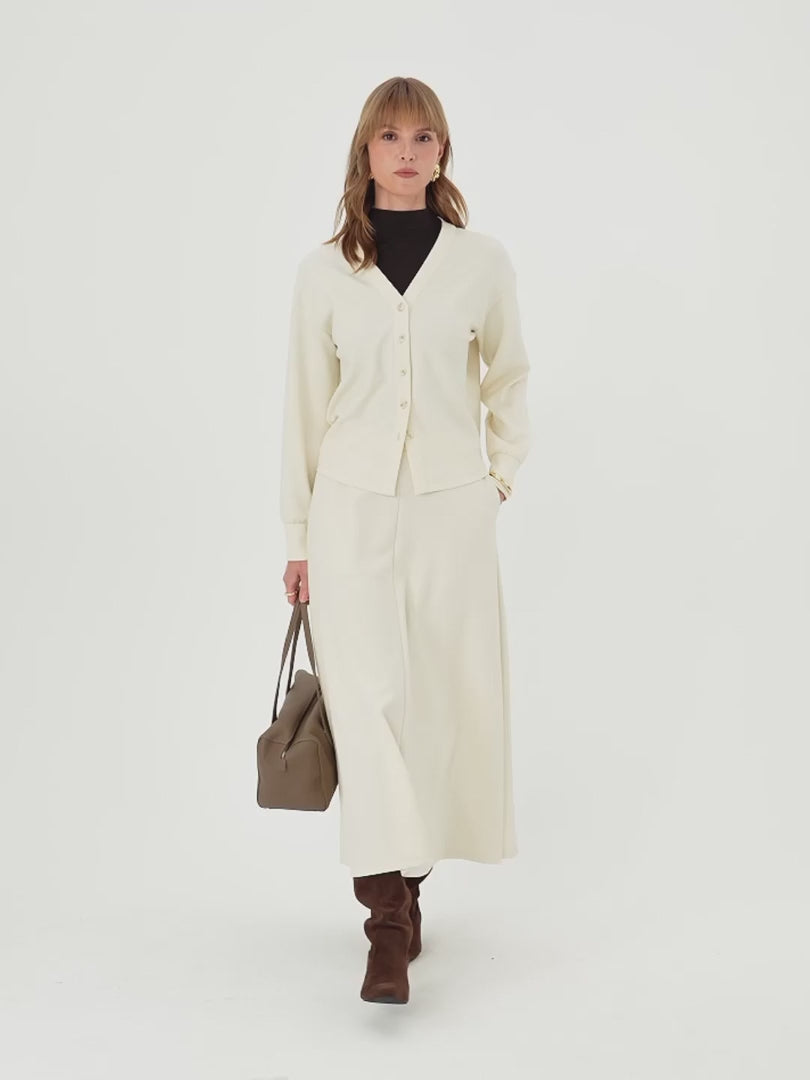 OGLmove Women's Cardigan and Umbrella Midi Skirt Set