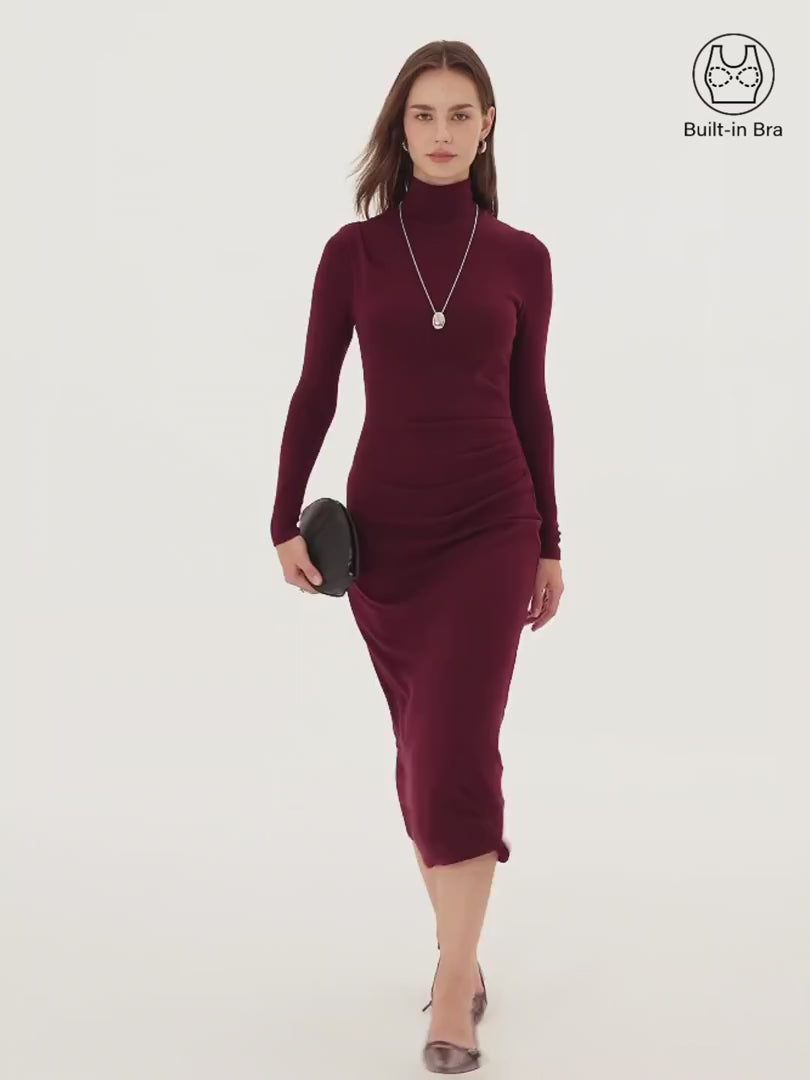 OGLmove Women's ProWarm Turtleneck Tucked Midi Bra Dress