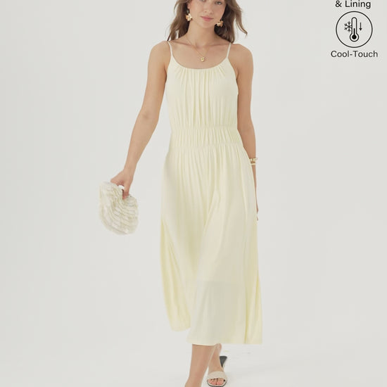 OGLmove Women's Vacay Gathered U-Neck Spaghetti Midi Bra Dress