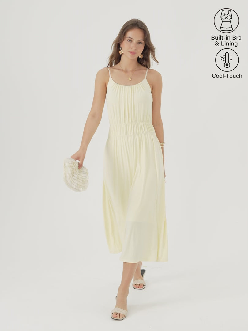 OGLmove Women's Vacay Gathered U-Neck Spaghetti Midi Bra Dress