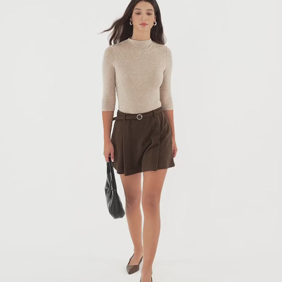 OGLmove Women's Viscose-Wool Blend Belted A-Line Skort