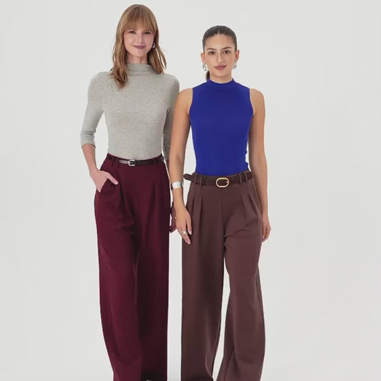OGLmove Women's Lyocell Spacer Knit High-Rise Wide-Leg Tuck Pants