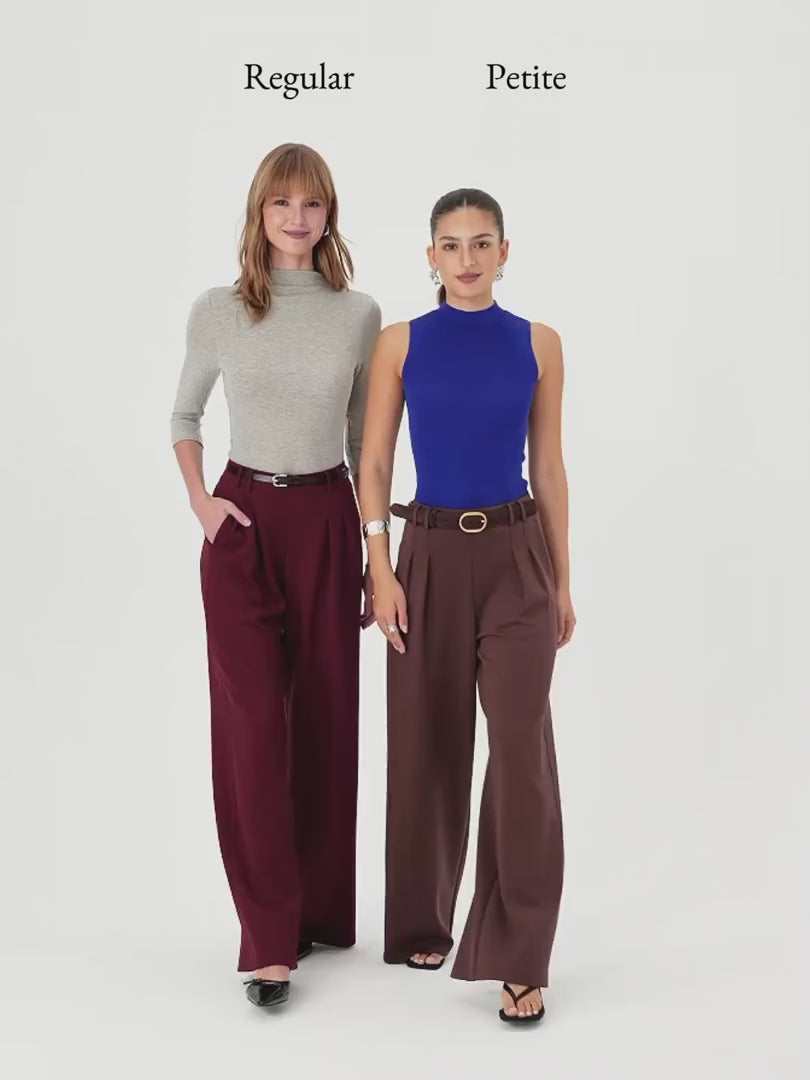 OGLmove Women's Lyocell Spacer Knit High-Rise Wide-Leg Tuck Pants