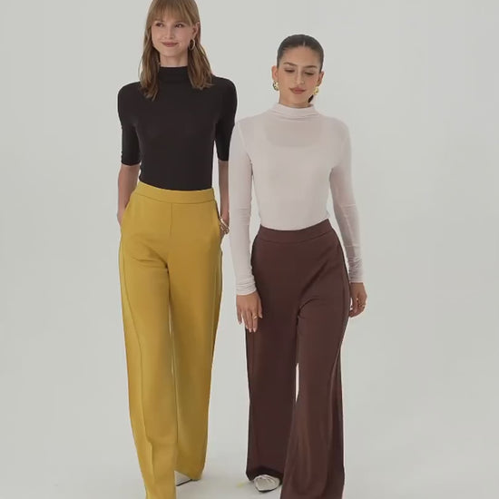 OGLmove Women's Modal Spacer Knit High-Rise Wide-Leg Pants