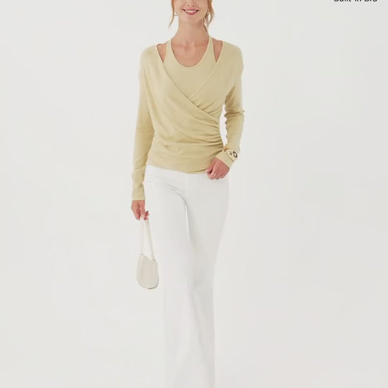 OGLmove Women's Eco-MiYaMoon Cashmere Cami and Surplice Ruched Top Set