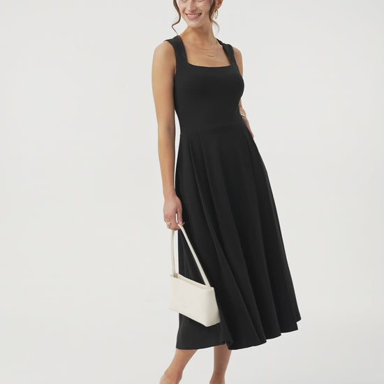 OGLmove Women's Square Neck Sleeveless Midi Bra Dress with Pockets