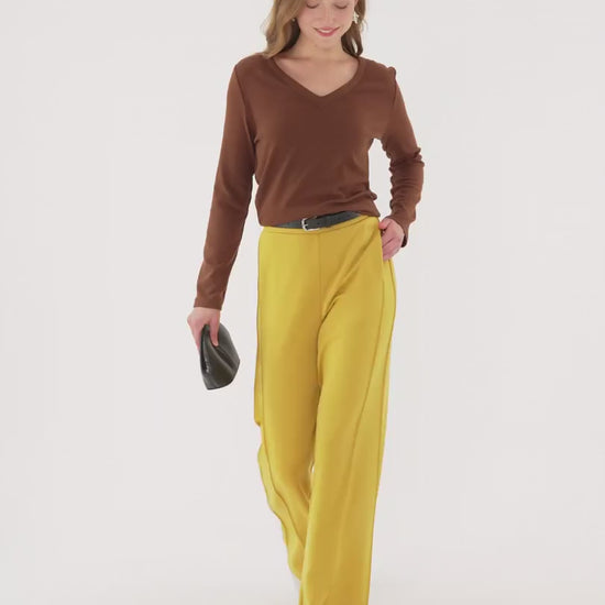 OGLmove Women's Eco-Mousse V-Neck Long Sleeve Banded Hem Top