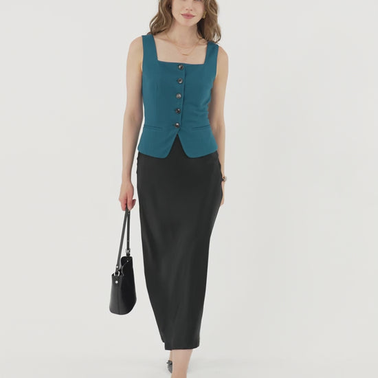 OGLmove Women's Stretch Ponte Square Neck Cropped Waistcoat