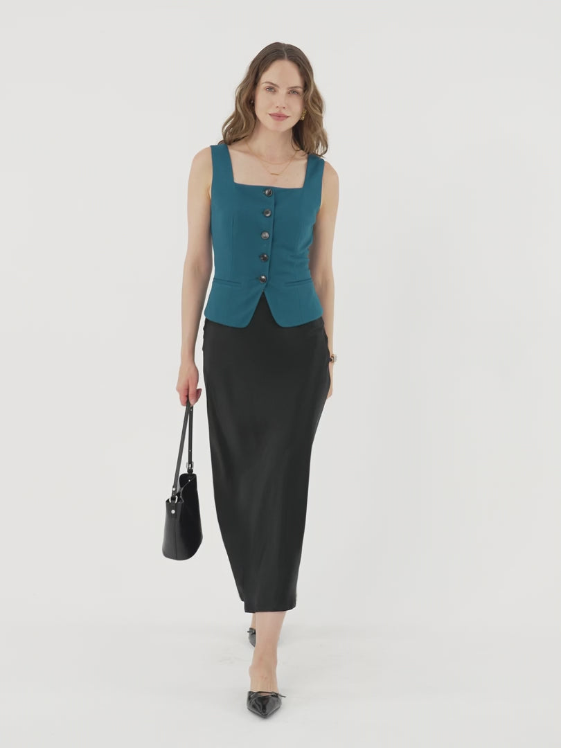 OGLmove Women's Stretch Ponte Square Neck Cropped Waistcoat