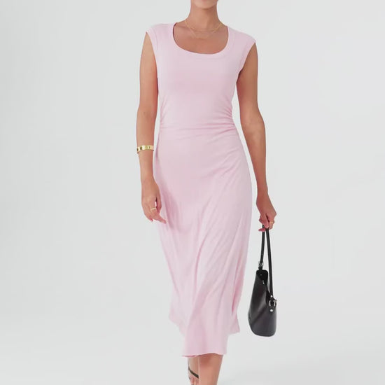 OGLmove Women's Scoop Neck Side Ruched New Airy Bra Midi Dress