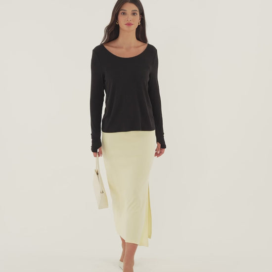OGLmove Women's Eco-Mousse Mid-Rise Side-Slit Column Midi Skirt