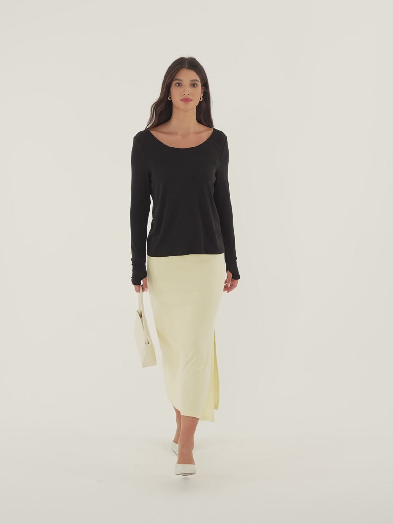 OGLmove Women's Eco-Mousse Mid-Rise Side-Slit Column Midi Skirt