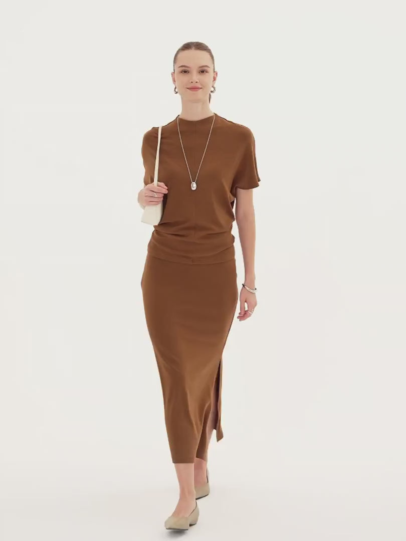 OGLmove Women's Eco-Mousse Mock Neck Cap Sleeve Seamed Top