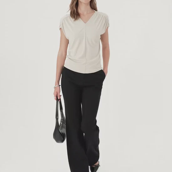 OGLmove Women's Modal Relaxed V-Neck Gathered Shoulder Top