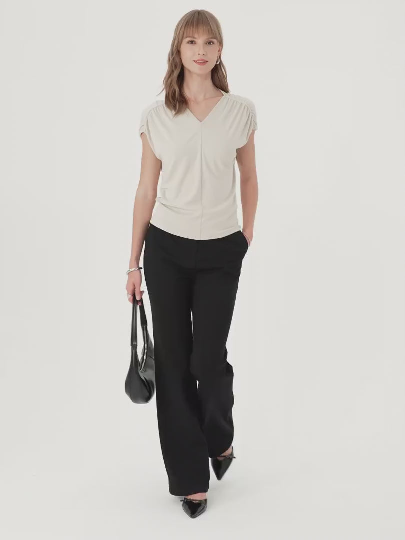 OGLmove Women's Modal Relaxed V-Neck Gathered Shoulder Top