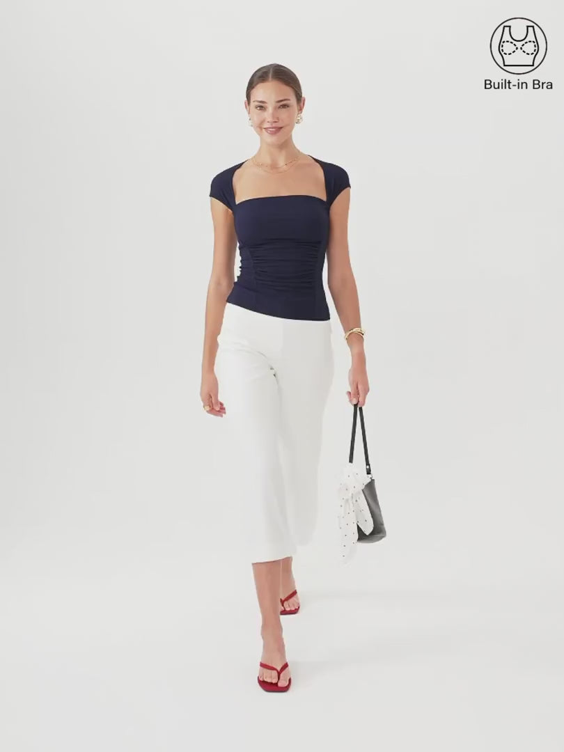 OGLmove Women's SkinKiss Square Neck Cutout Back Ruched Bra Top